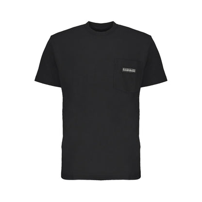 Sleek Black Cotton Crew Neck Tee with Pocket