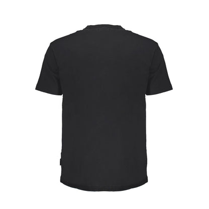 Sleek Black Cotton Crew Neck Tee with Pocket