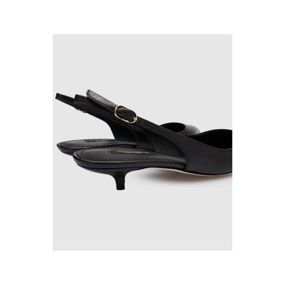 Elegant Black Leather Sling Pumps