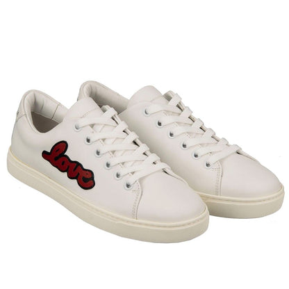 Chic White Calfskin Sneakers with Love Accents