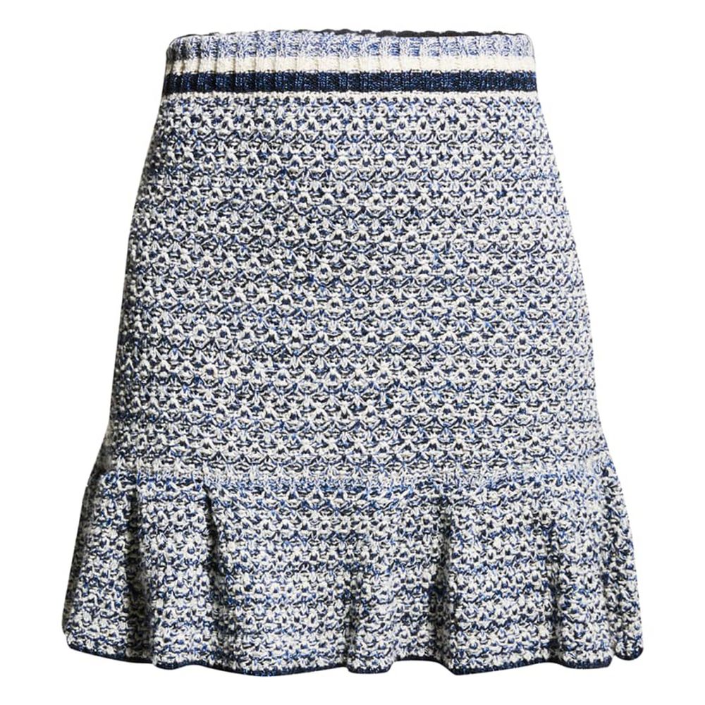 Elegant Jacquard Canvas Skirt in White & Blue