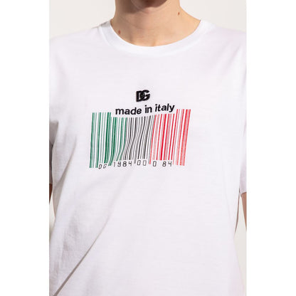 Chic White Barcode Emblem Tee