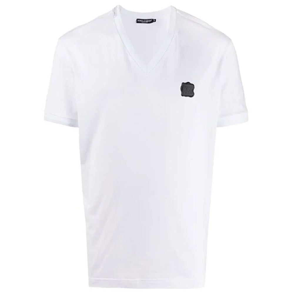 V-Neck Cotton Logo Tee in Pristine White