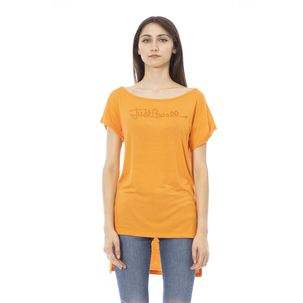 Chic Orange Rhinestone Logo Tee