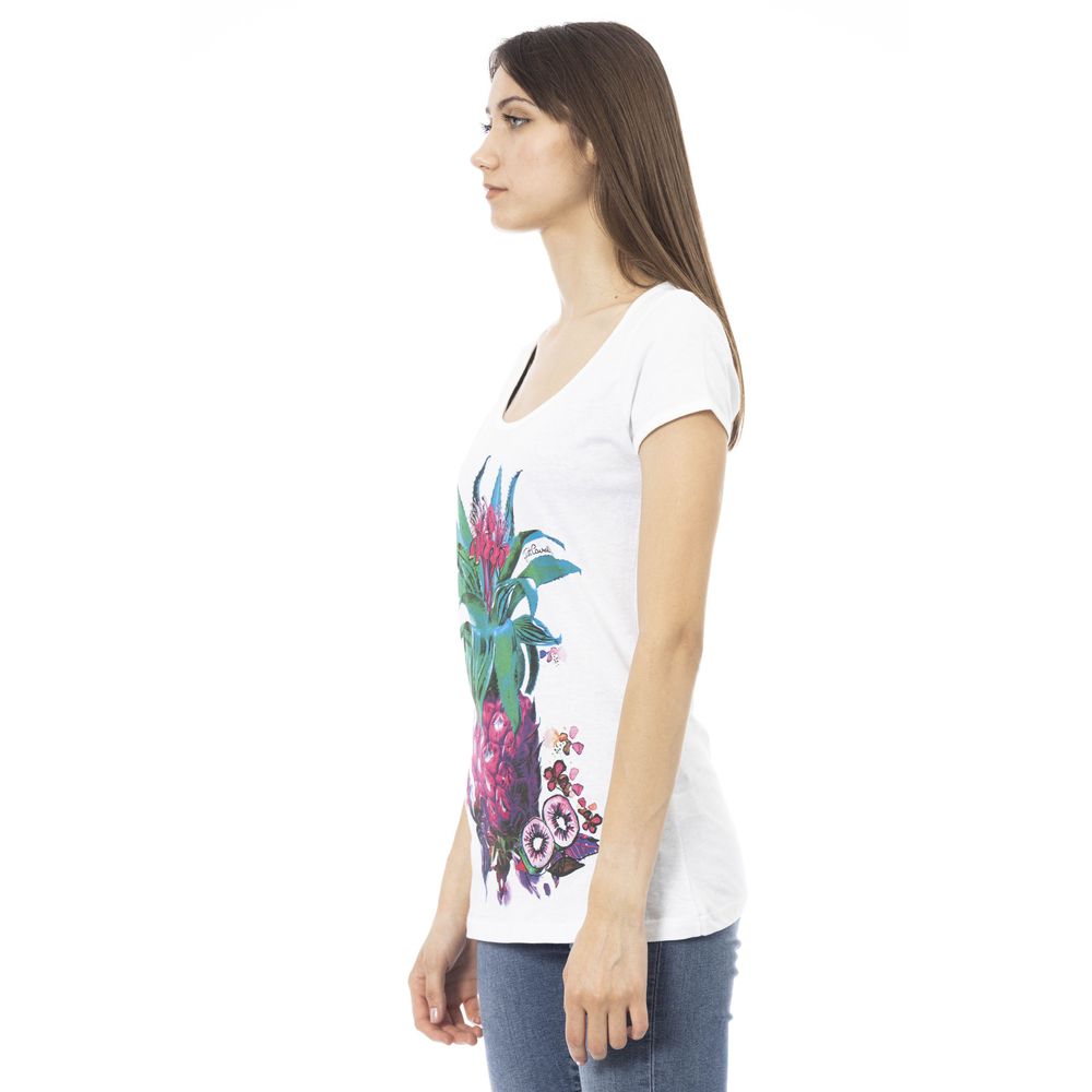 Elegant Cotton Crew Neck Tee with Front Print