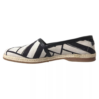 Black White Stripes Slip On Espadrille Shoes