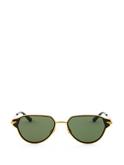 Elegant Golden Metal Sunglasses with Green Lens