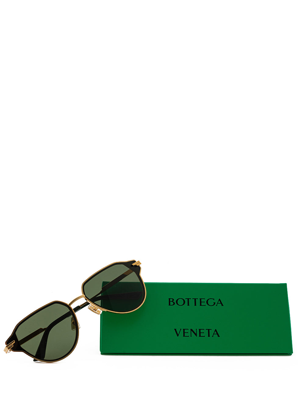 Elegant Golden Metal Sunglasses with Green Lens