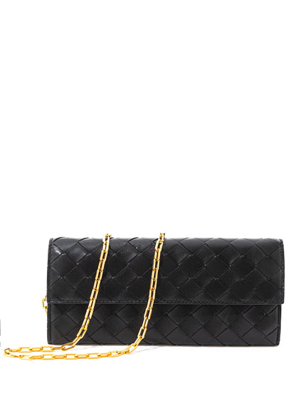 Elegant Black Leather Mini Bag Wallet on Chain