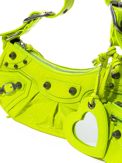 Neon Yellow Leather Shoulder Bag Extravaganza