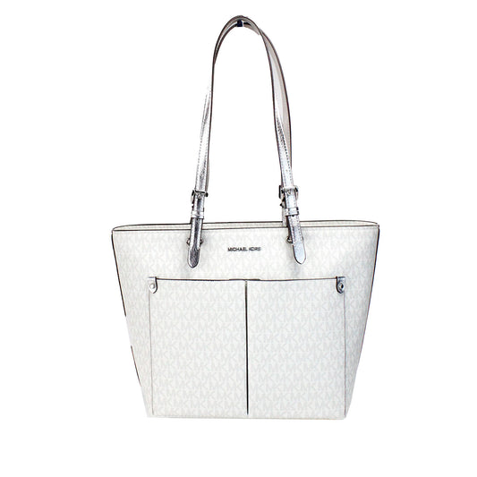 Jet Set Medium Optic White Signature PVC Double Pocket Tote Bag