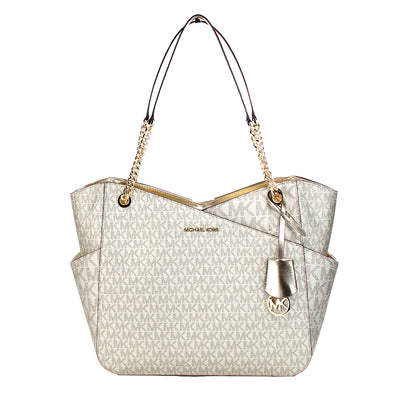 Jet Set Large Pale Gold Signature X Cross Chain Shoulder Tote Bag