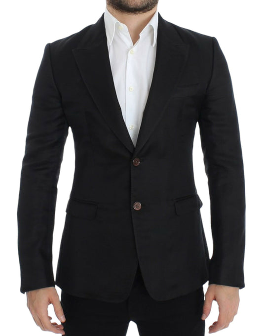 Elegant Black Silk Blend Two-Button Blazer