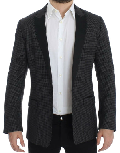 Elegant Black Polka Dotted Slim Fit Blazer