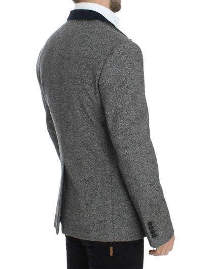 Gray wool double breasted blazer