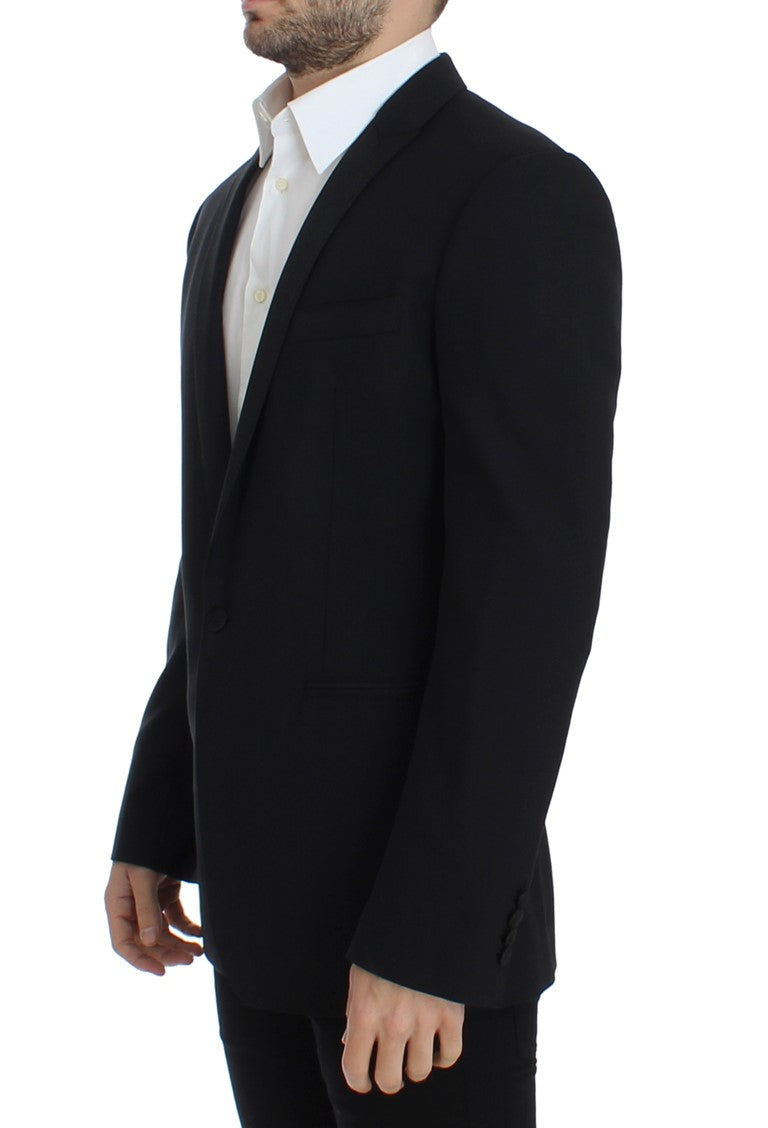 Elegant Black Wool Blend Slim Fit Blazer