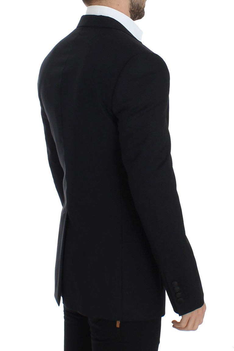 Elegant Black Wool Blend Slim Fit Blazer