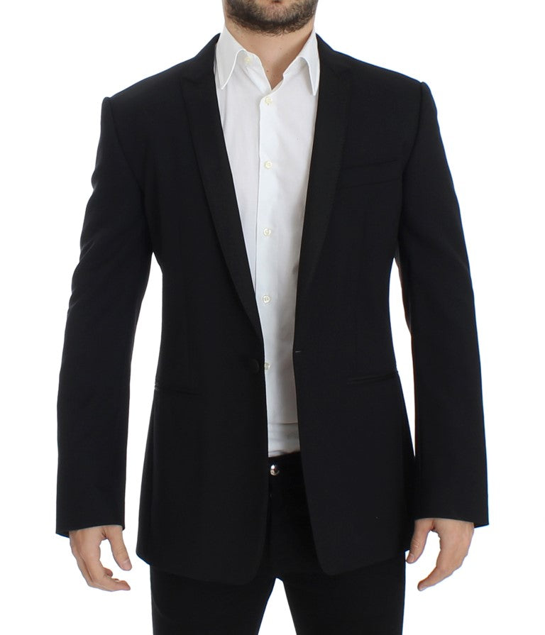 Elegant Black Wool Blend Slim Fit Blazer