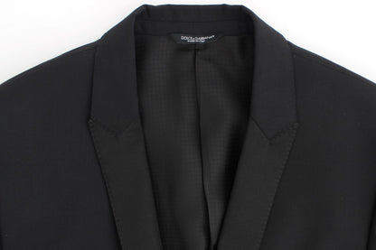 Elegant Black Wool Blend Slim Fit Blazer