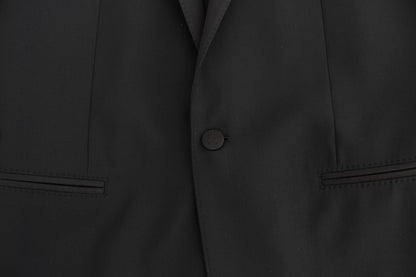 Elegant Black Wool Blend Slim Fit Blazer