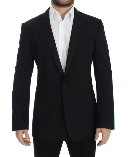 Elegant Black Wool Blend Slim Fit Blazer