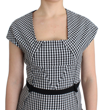 Chic Monochrome Sheath Dress with Belted Waistline