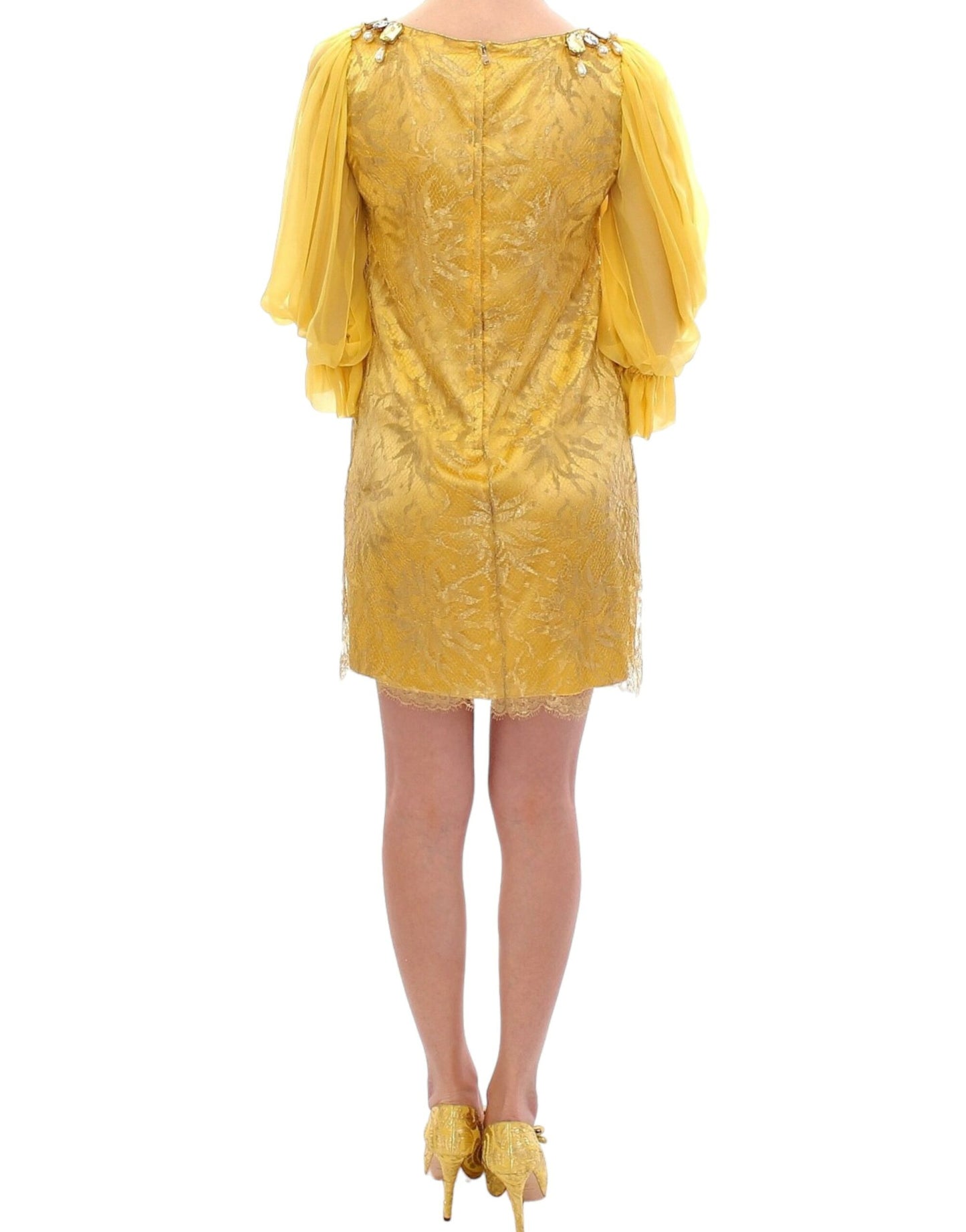 Yellow lace crystal mini dress