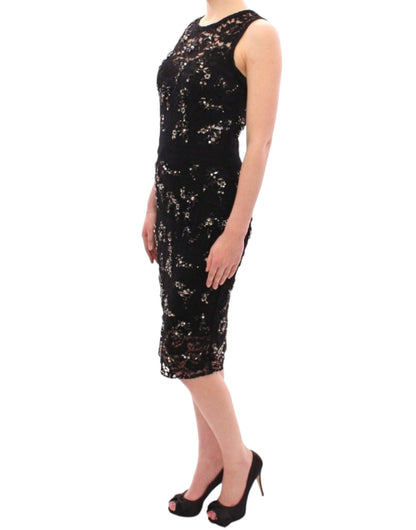 Black floral lace crystal embedded dress