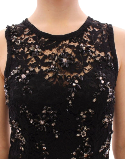 Black floral lace crystal embedded dress