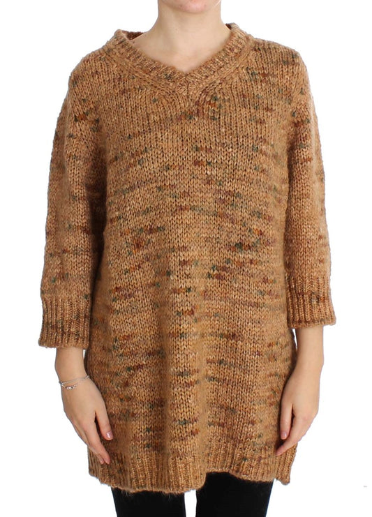 Chic Brown Oversize Knitted V-Neck Sweater