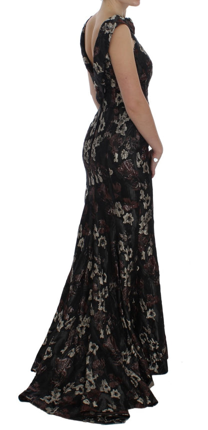 Elegant Floral Jacquard Full Length Dress