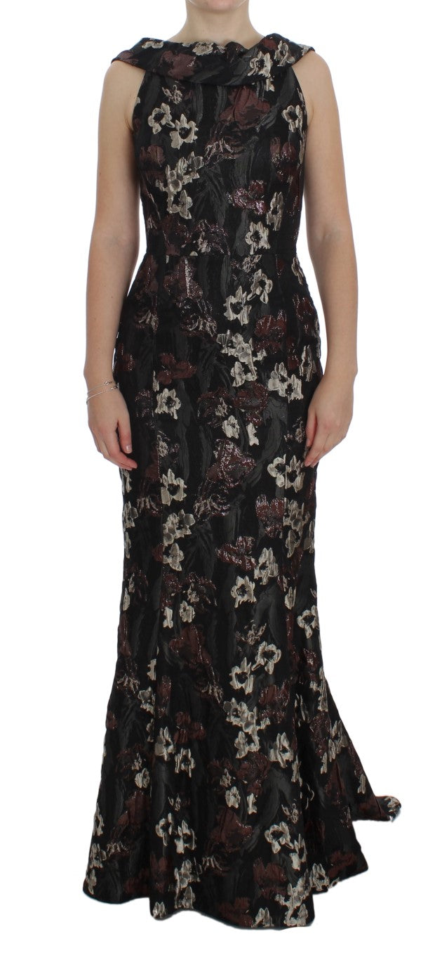 Elegant Floral Jacquard Full Length Dress