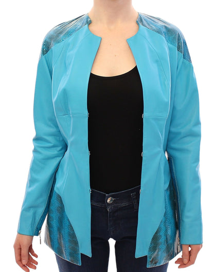 Blue Leather Snake Print Jacket