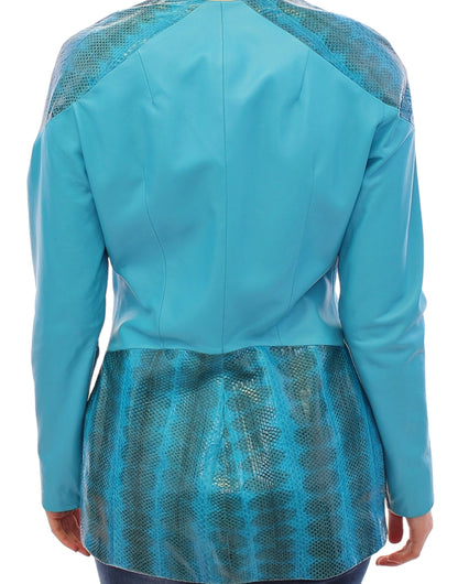 Blue Leather Snake Print Jacket