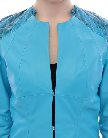 Blue Leather Snake Print Jacket