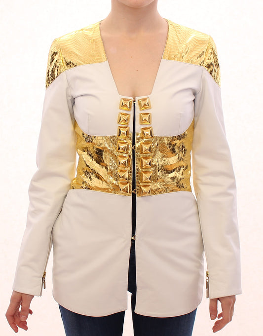 Elegant White & Gold Leather Jacket