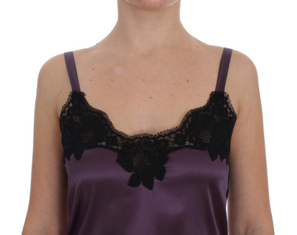 Elegant Purple Silk Lace Chemise Dress