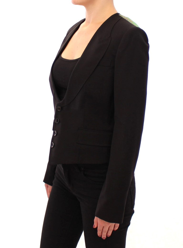 Elegant Silk-Blend Black Blazer with Scarf Back Detail