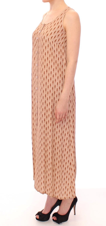 Pink Long Button Front Sleeveless Dress