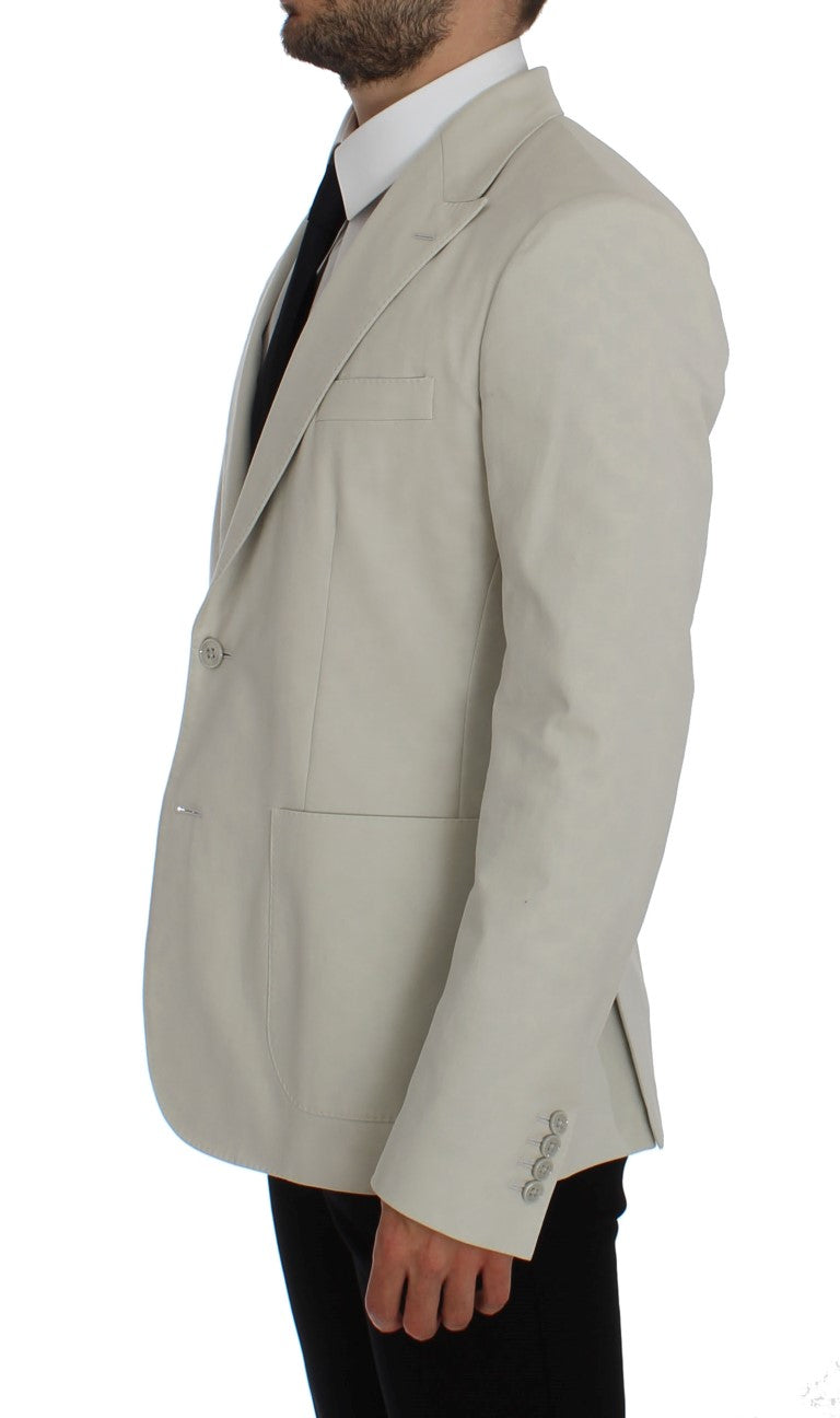 Elegant White Cotton Stretch Blazer