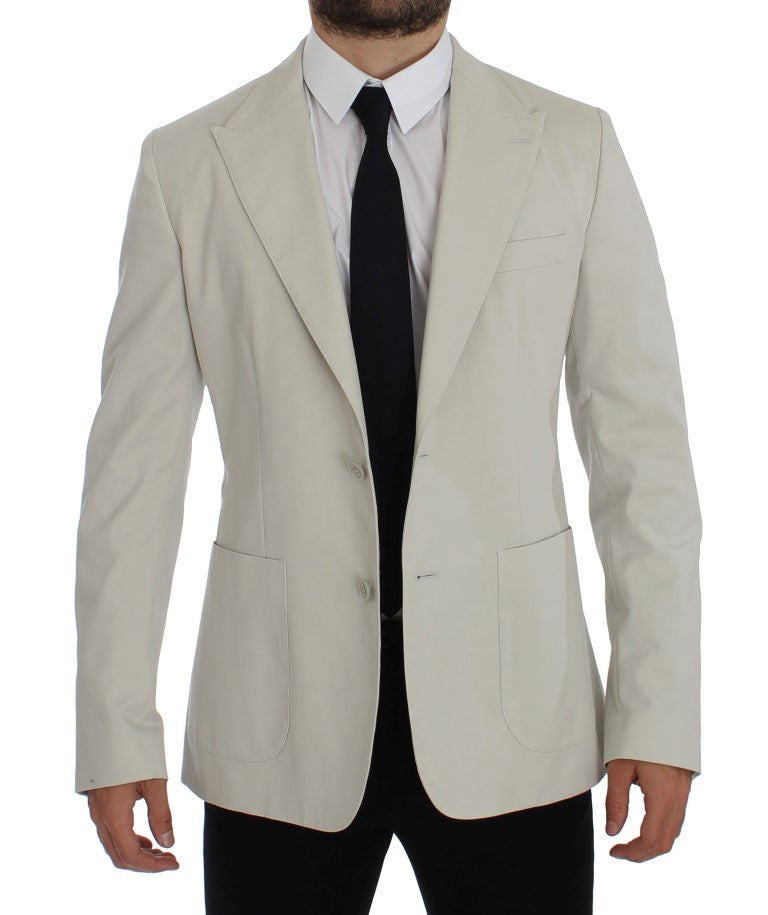 Elegant White Cotton Stretch Blazer