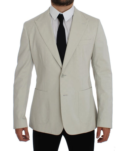 Elegant White Cotton Stretch Blazer