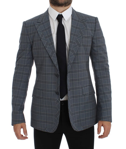 Blue Checkered Slim Fit Blazer Jacket