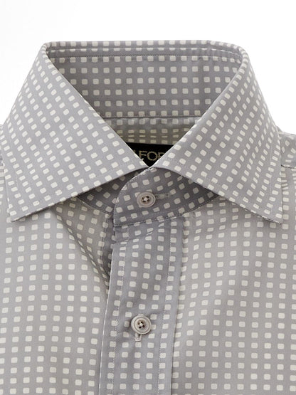 Elegant Grey Micro Print Cotton Shirt