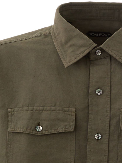 Elegant Green Linen Blend Shirt with French Collar