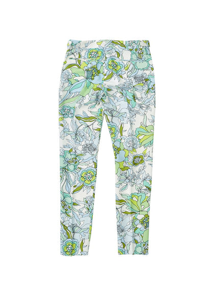 Elegant Green Floral Print Trousers