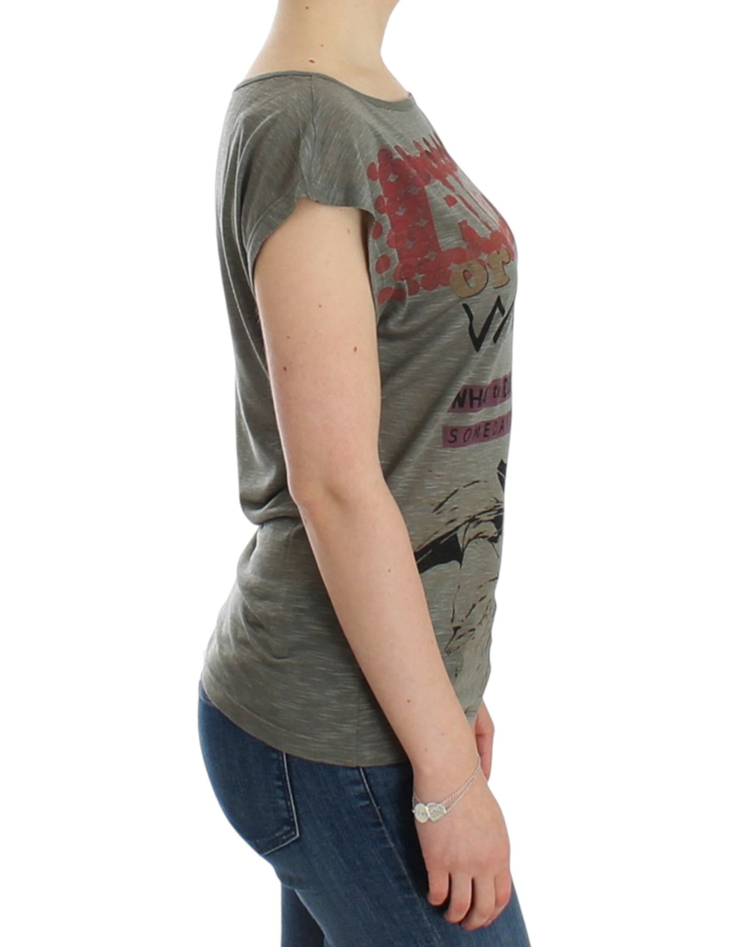 Gray print capsleeve t-shirt