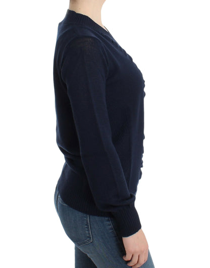 Dark blue V-neck wool sweater