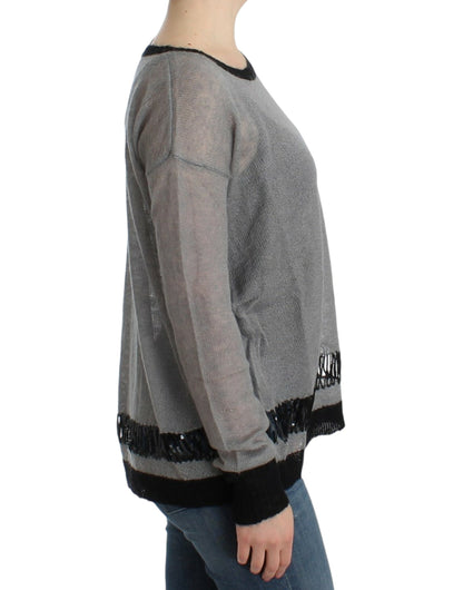 Gray embellished asymmetric sweater