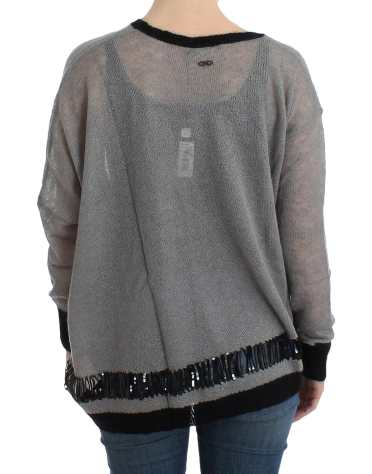 Gray embellished asymmetric sweater